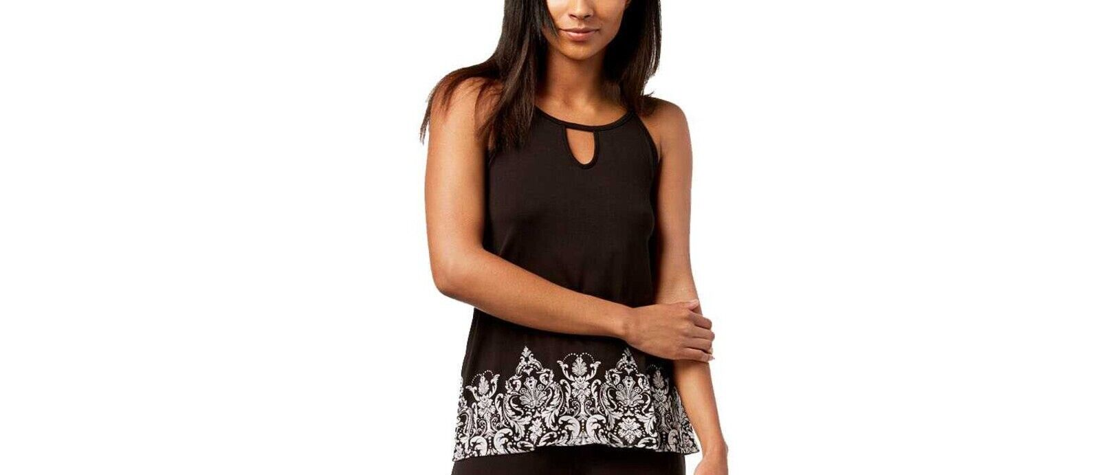 I.N.C Women's Sleeveless Keyhole Pajama Tank Top, Black, Large